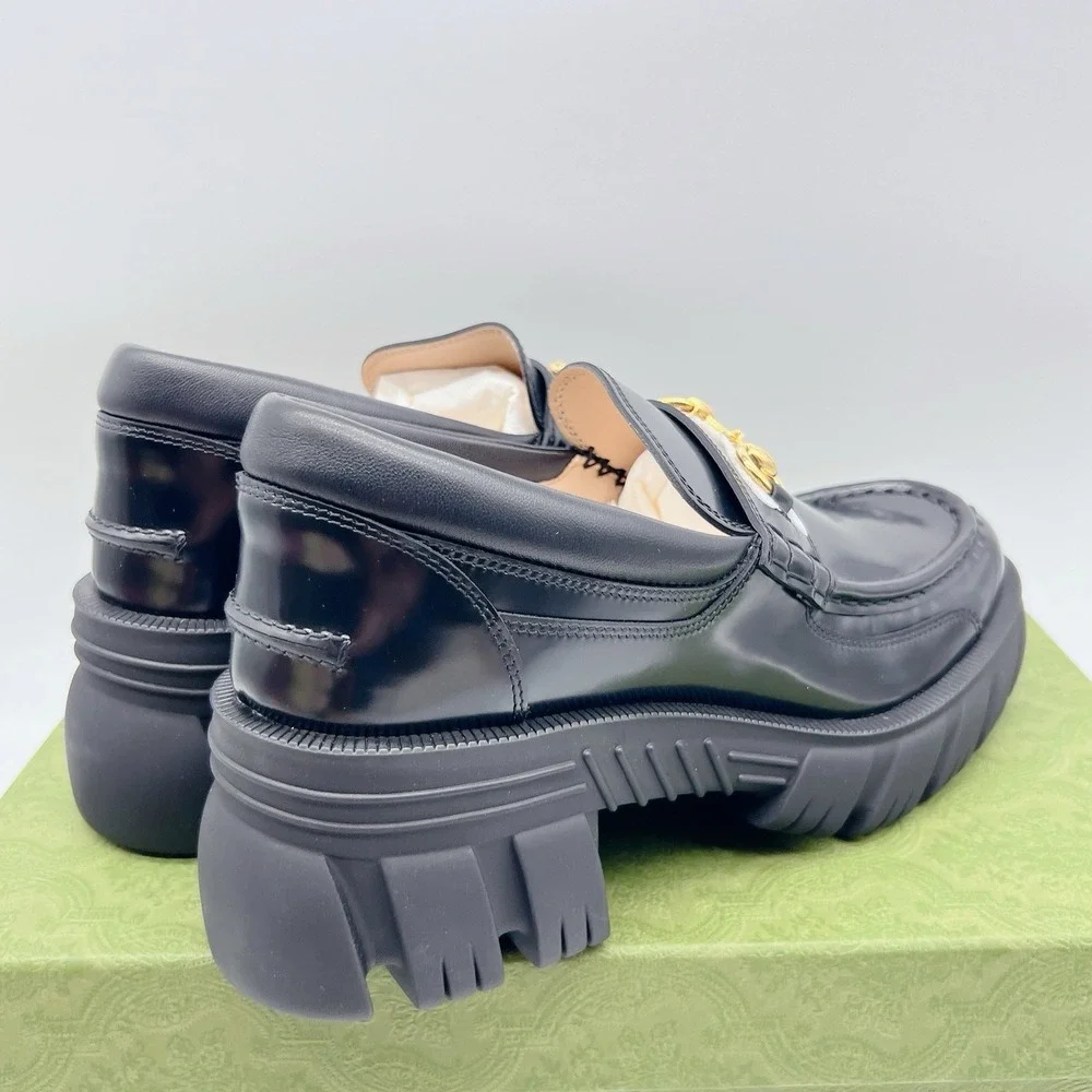 GUCCI Horsebit Creeper Loafers Platform Black Sylke Leather Women's EU 41 - Picture 8 of 16